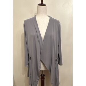 Susan Graver Every Day Women's L Gray Solid Knit  Drawstring Cardigan Stretch